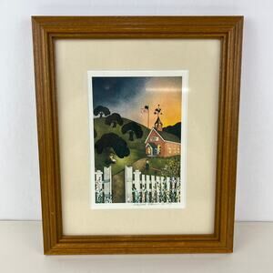 Barbara Palmer Limited Folk Art School House Print Matted and Framed